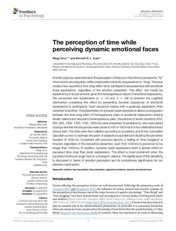(PDF) The perception of time while perceiving dynamic emotional faces