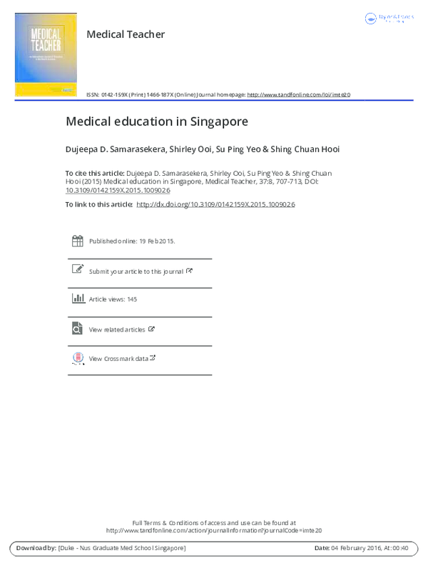 (PDF) Medical education in Singapore Medical education in Singapore Dujeepa D Samarasekera