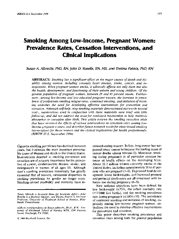 (PDF) Smoking Among Pregnant Women Prevalence Rates