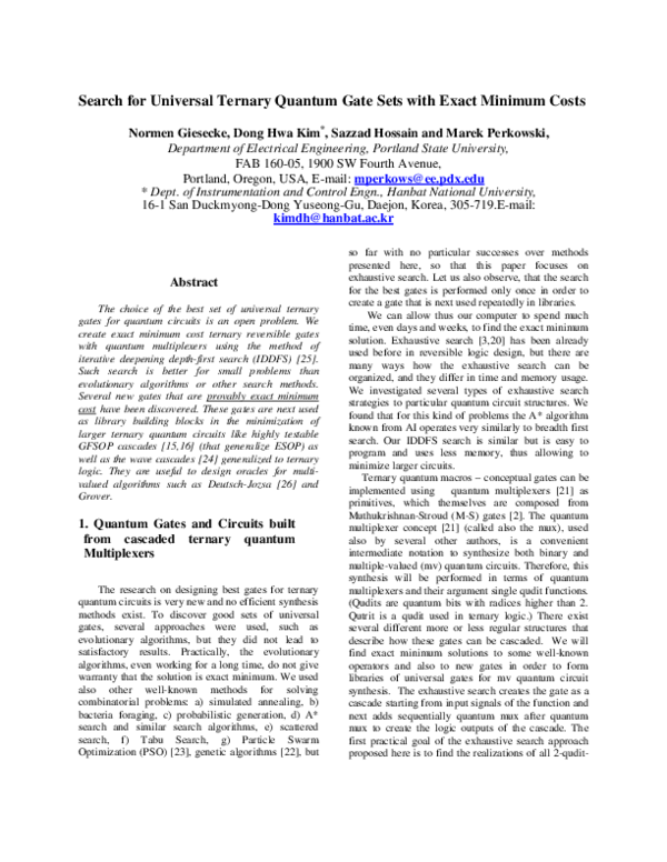 (PDF) Search for Universal Ternary Quantum Gate Sets with Exact Minimum ...