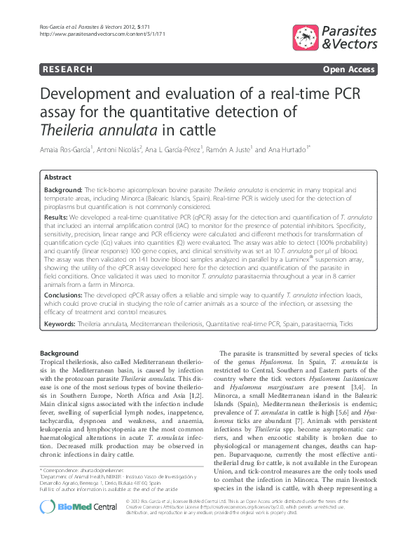 (PDF) Development and evaluation of a real-time PCR assay for ...