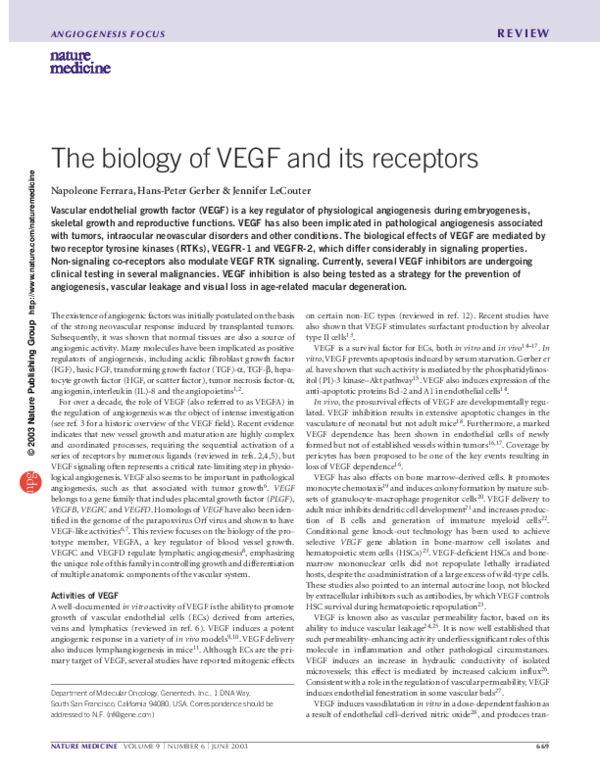 (PDF) The biology of VEGF and its receptors