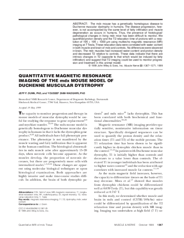 (PDF) Quantitative magnetic resonance imaging of the mdx mouse model of ...