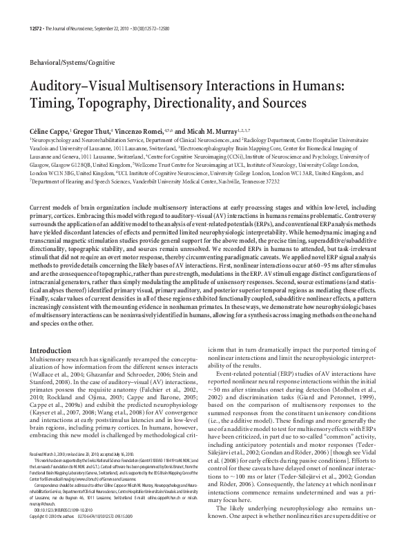 (PDF) Auditory-Visual Multisensory Interactions in Human Primary ...