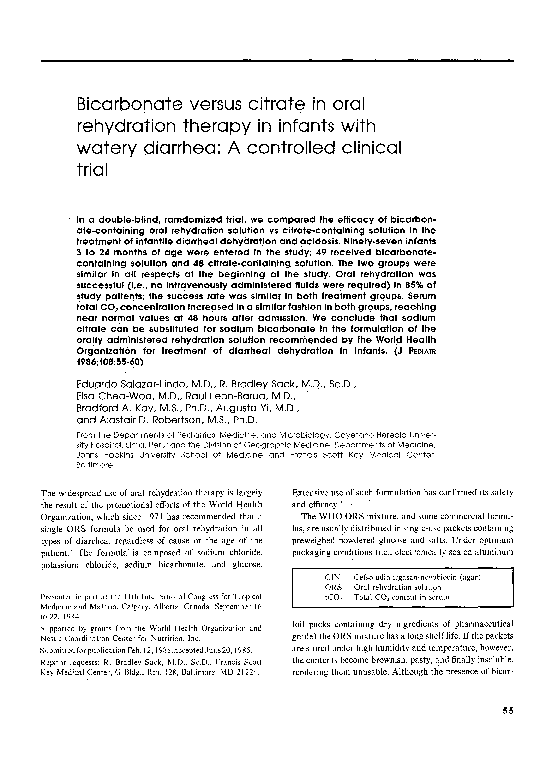 (PDF) Bicarbonate versus citrate in oral rehydration therapy in infants