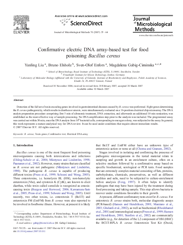 (PDF) Confirmative electric DNA arraybased test for food poisoning