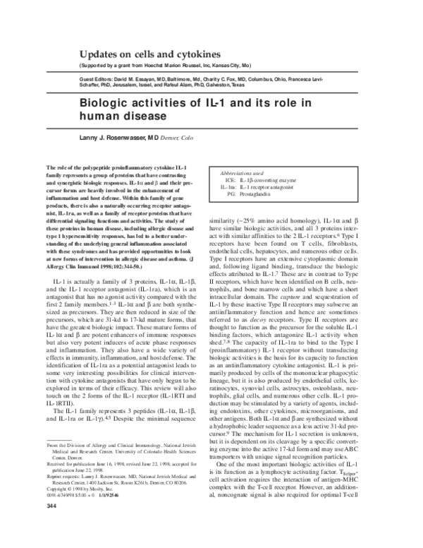 (PDF) Biologic activities of IL-1 and its role in human disease