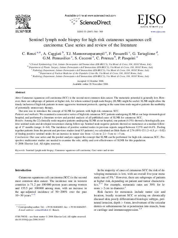(PDF) Sentinel lymph node biopsy for high risk cutaneous squamous cell ...