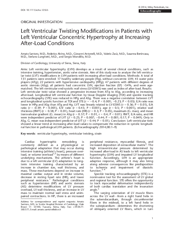 (PDF) Left Ventricular Twisting Modifications in Patients with Left ...