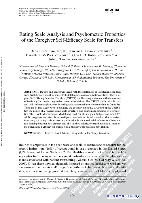 (PDF) Rating Scale Analysis and Psychometric Properties of the ...