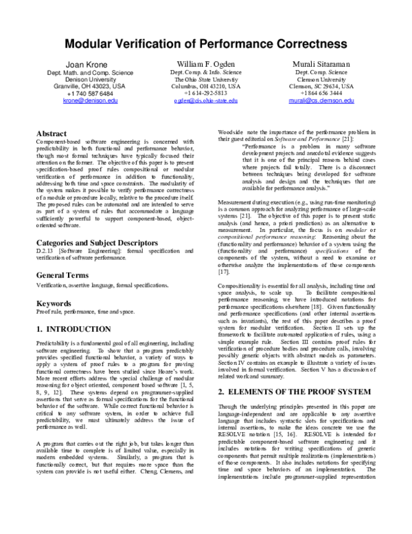 (PDF) Modular verification of performance correctness