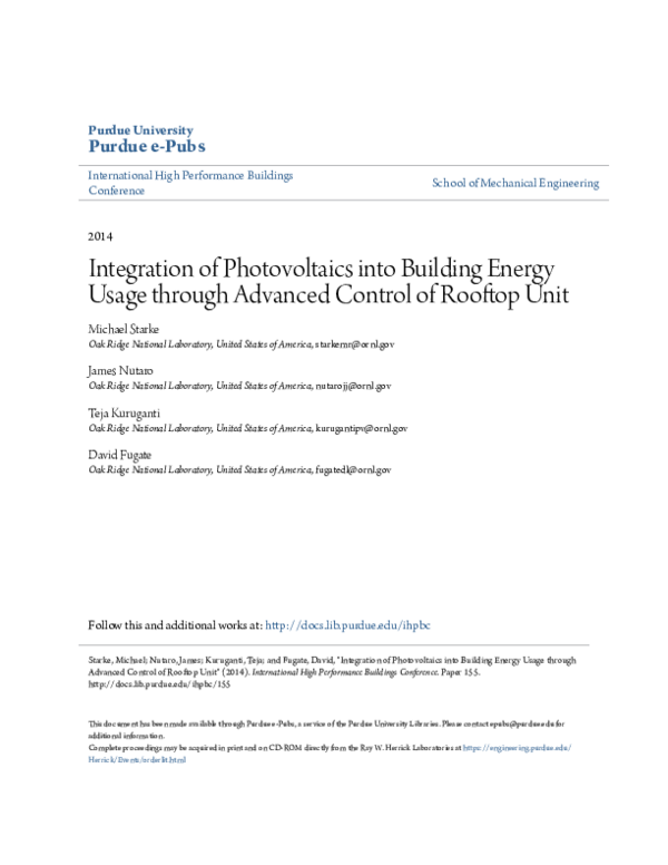 (PDF) Integration of Photovoltaics into Building Energy Usage through ...