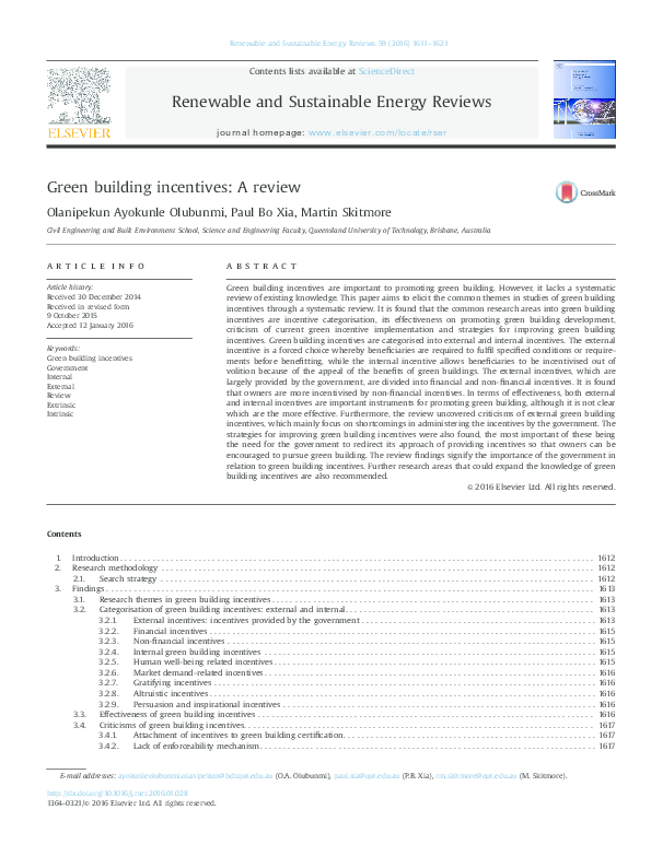 (PDF) Green building incentives: A review