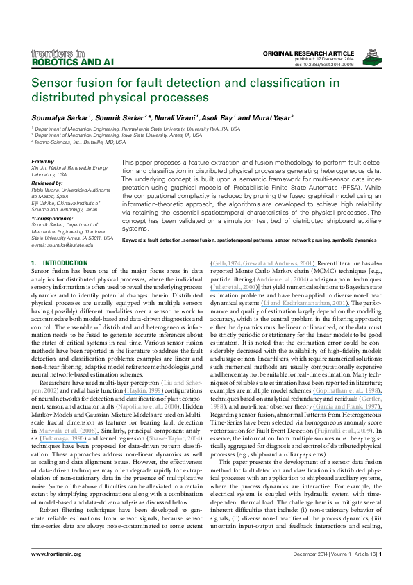 (PDF) Sensor fusion for fault detection and classification in ...