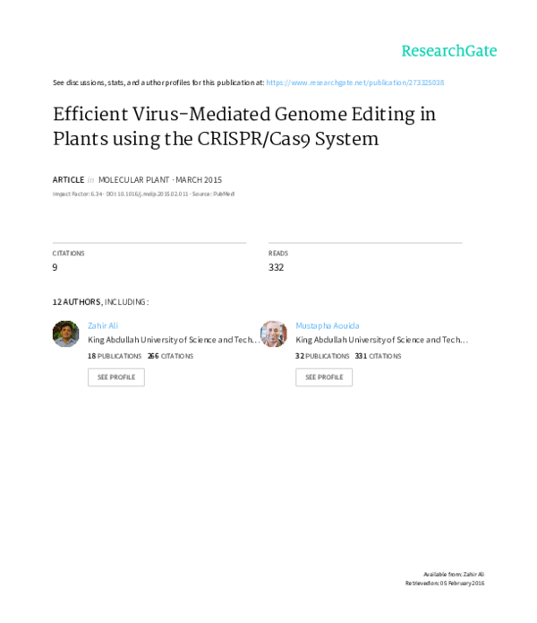 (PDF) Efficient Virus-Mediated Genome Editing in Plants using the ...