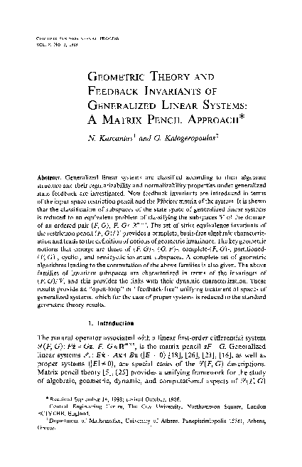(PDF) Geometric theory and feedback invariants of generalized linear ...
