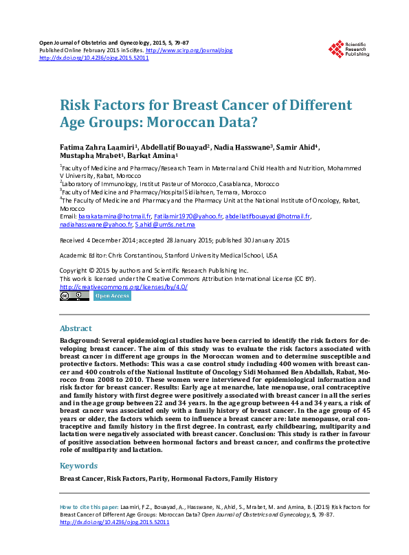 (PDF) Risk Factors for Breast Cancer of Different Age Groups: Moroccan ...