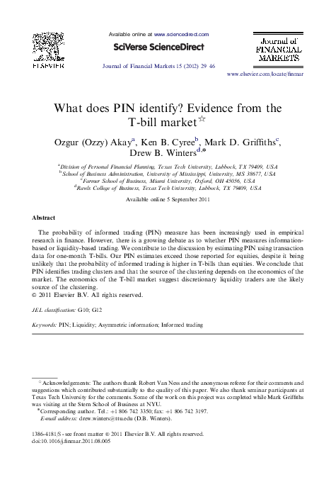 (PDF) What does PIN identify? Evidence from the T-bill market