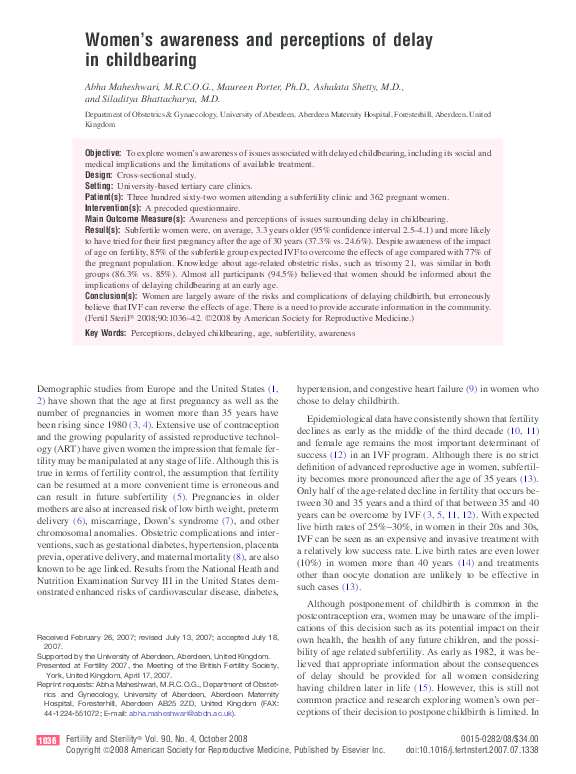 (PDF) Women's awareness and perceptions of delay in childbearing