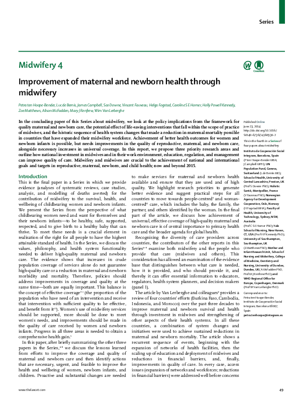 (PDF) Improvement of maternal and newborn health through midwifery
