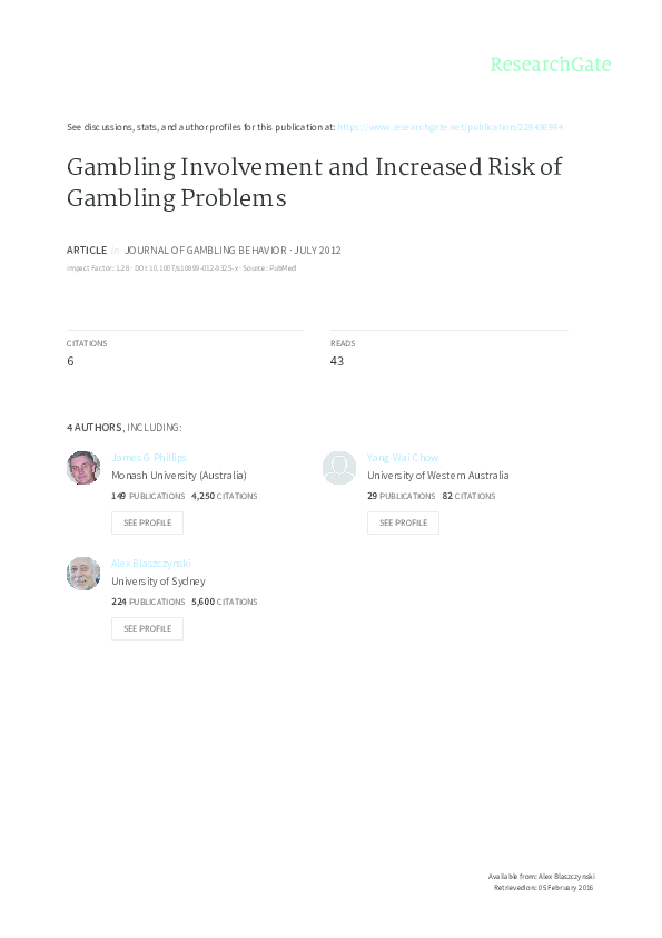 (PDF) Gambling Involvement and Increased Risk of Gambling Problems