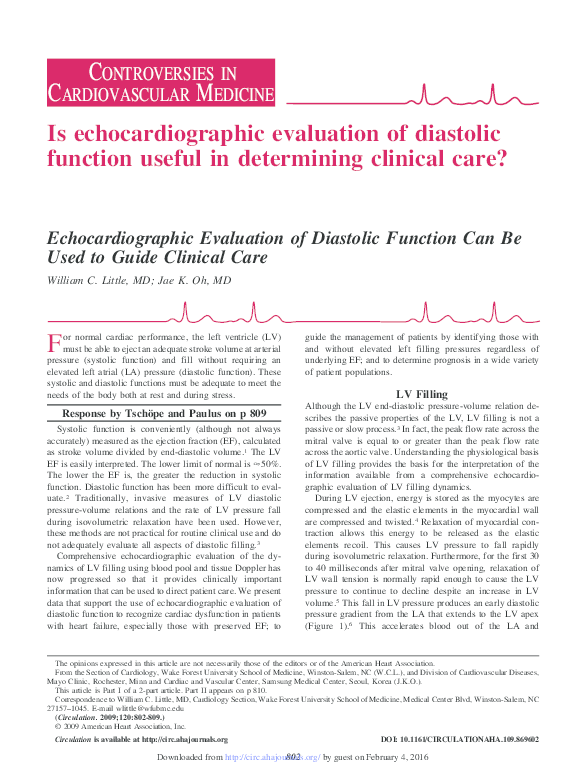 (PDF) Echocardiographic Evaluation of Diastolic Function Can Be Used to ...