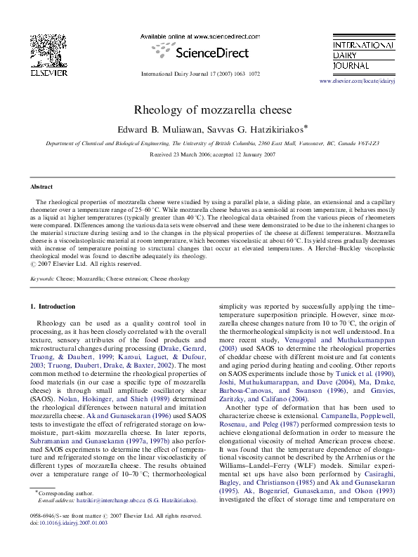 (PDF) Rheology of mozzarella cheese