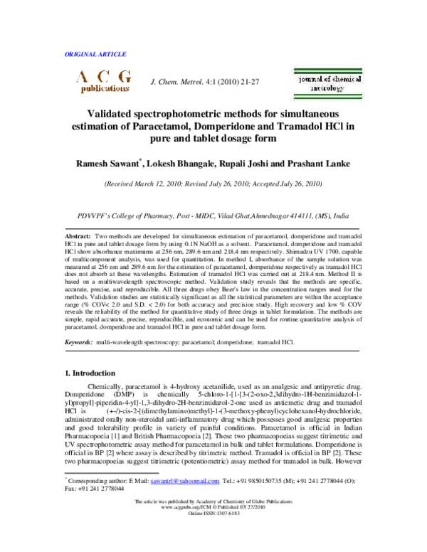 (PDF) Validated Spectrophotometric Methods for the Simultaneous ...