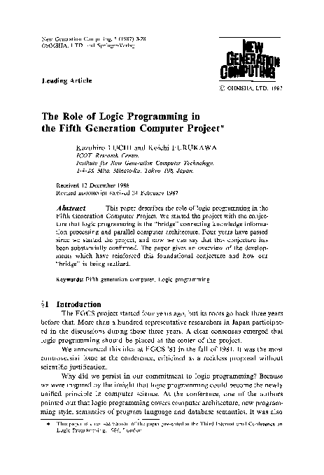 (PDF) The role of logic programming in the Fifth Generation Computer ...