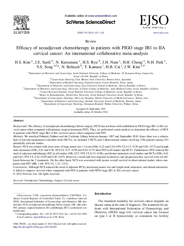 (PDF) Efficacy of neoadjuvant chemotherapy in patients with FIGO stage ...