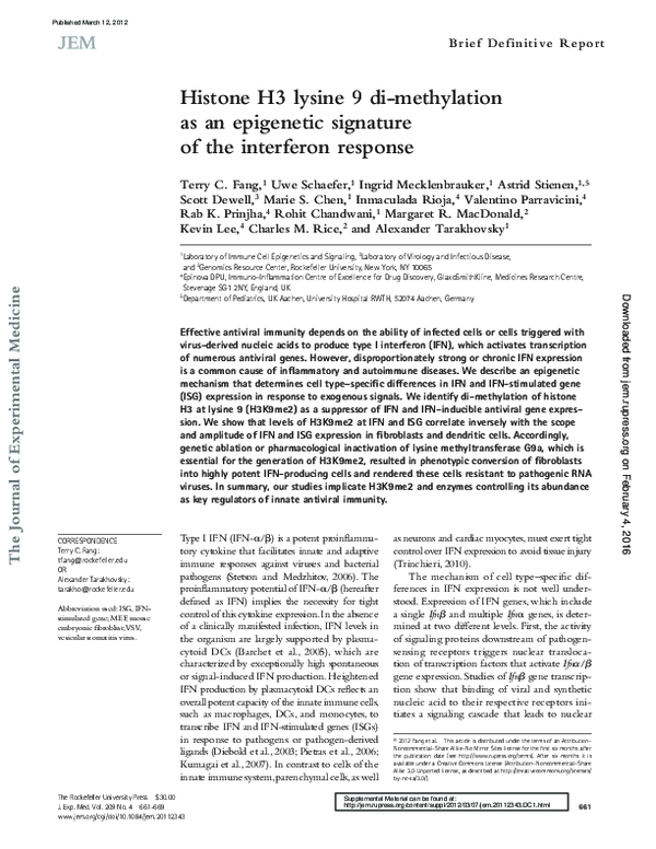 (PDF) Histone H3 lysine 9 di-methylation as an epigenetic signature of ...