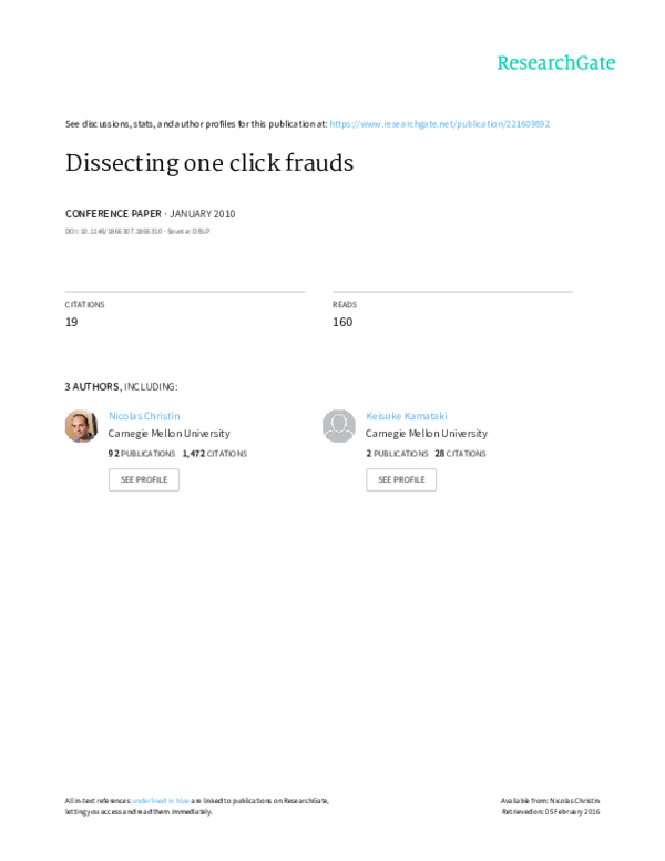 (PDF) Dissecting one click frauds