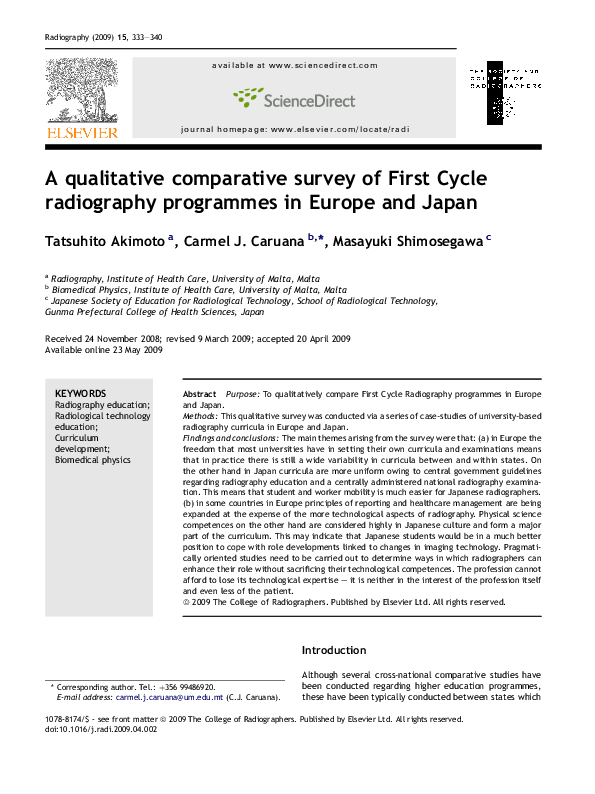 (PDF) A qualitative comparative survey of First Cycle radiography