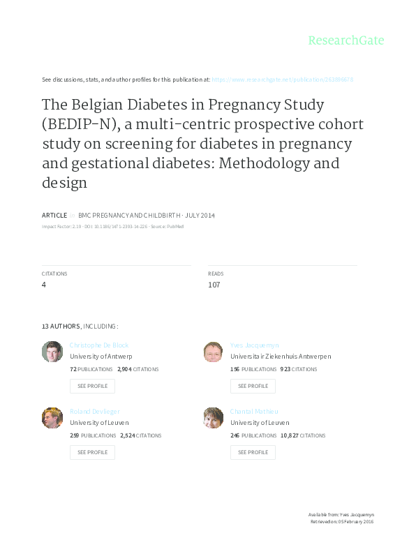 (PDF) The Belgian Diabetes in Pregnancy Study (BEDIPN), a multi