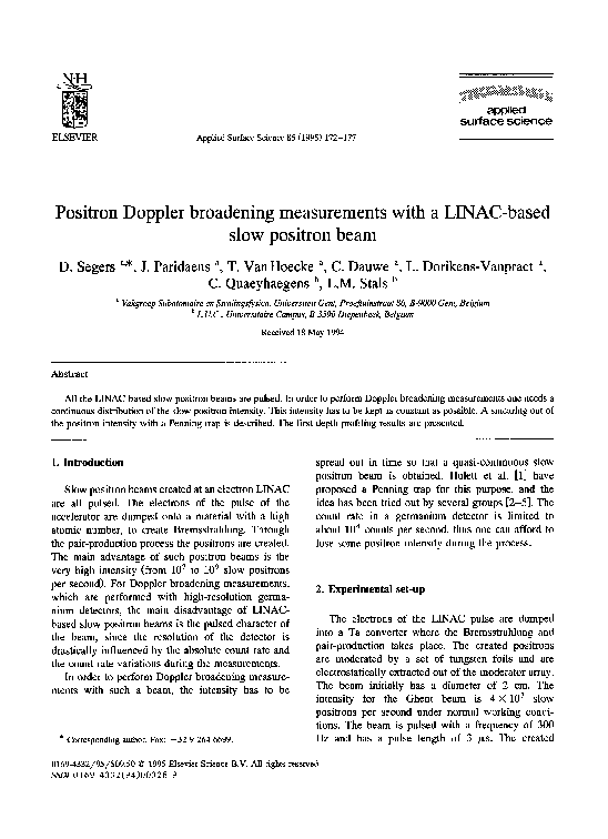 (PDF) Positron Doppler broadening measurements with a LINAC-based slow ...