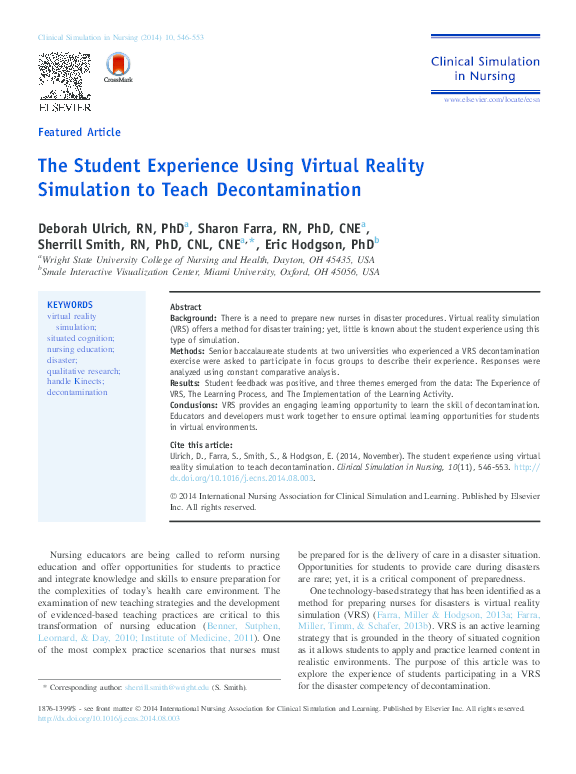(PDF) The Student Experience Using Virtual Reality Simulation to Teach ...