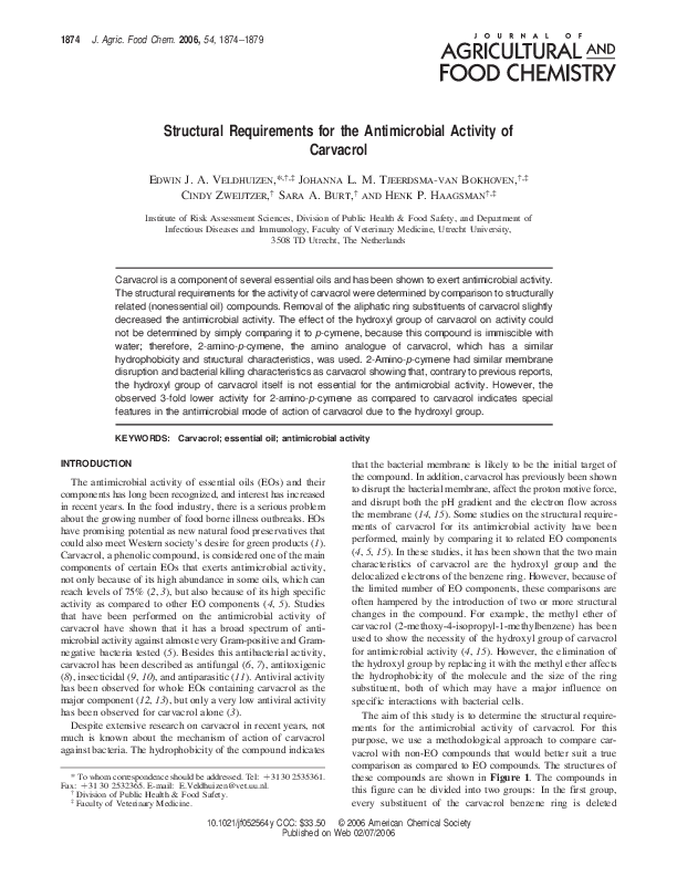 (PDF) Structural requirements for the antimicrobial activity of carvacrol