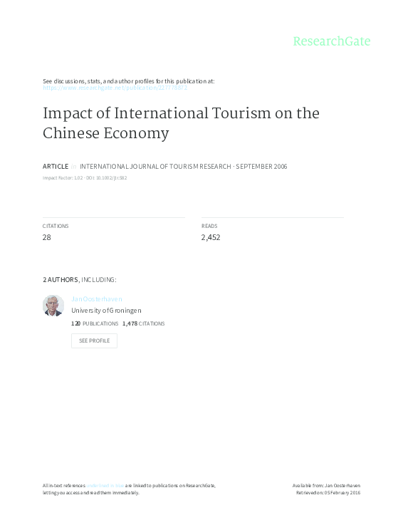 (PDF) Impact of international tourism on the Chinese economy
