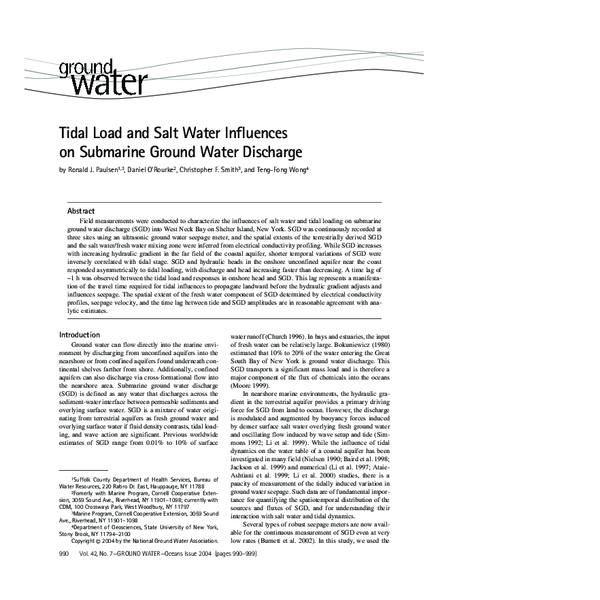 (PDF) Tidal Load and Salt Water Influences on Submarine Ground Water ...