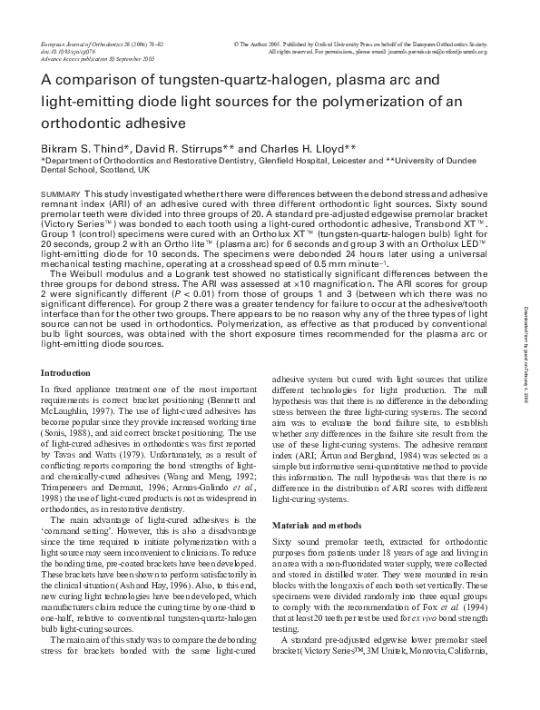 (PDF) A comparison of tungsten-quartz-halogen, plasma arc and light ...