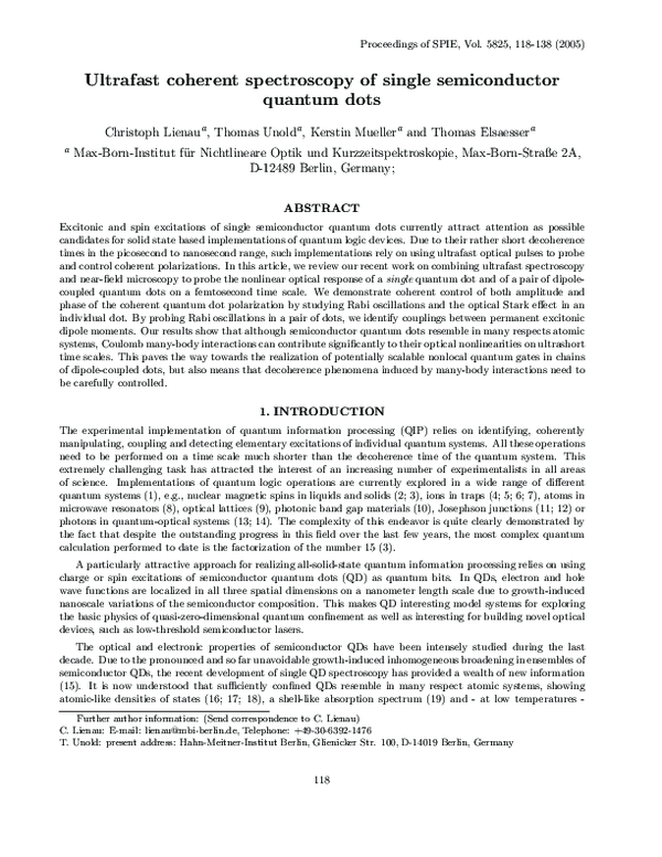 (PDF) Ultrafast coherent spectroscopy of single semiconductor quantum ...
