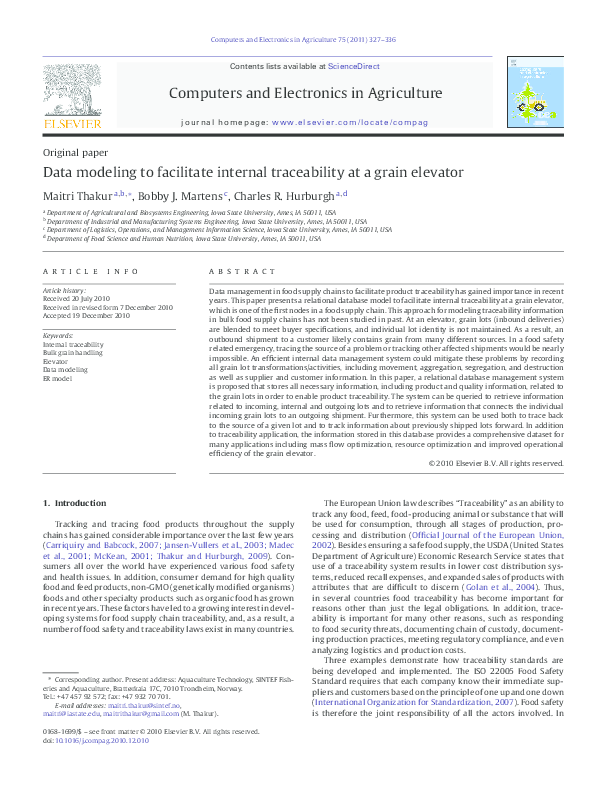 (PDF) Data modeling to facilitate internal traceability at a grain elevator
