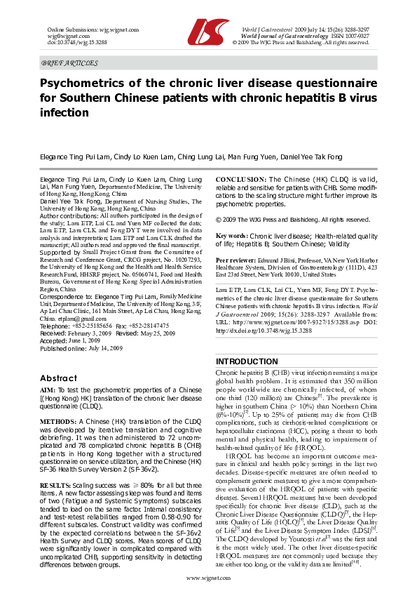 (PDF) Psychometrics of the chronic liver disease questionnaire for