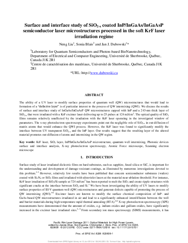(PDF) Surface and interface study of SiO2-x coated InP/InGaAs/InGaAsP ...