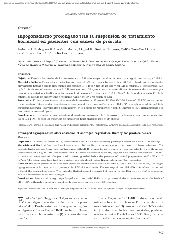 supresión de testosterona para el cáncer de próstata