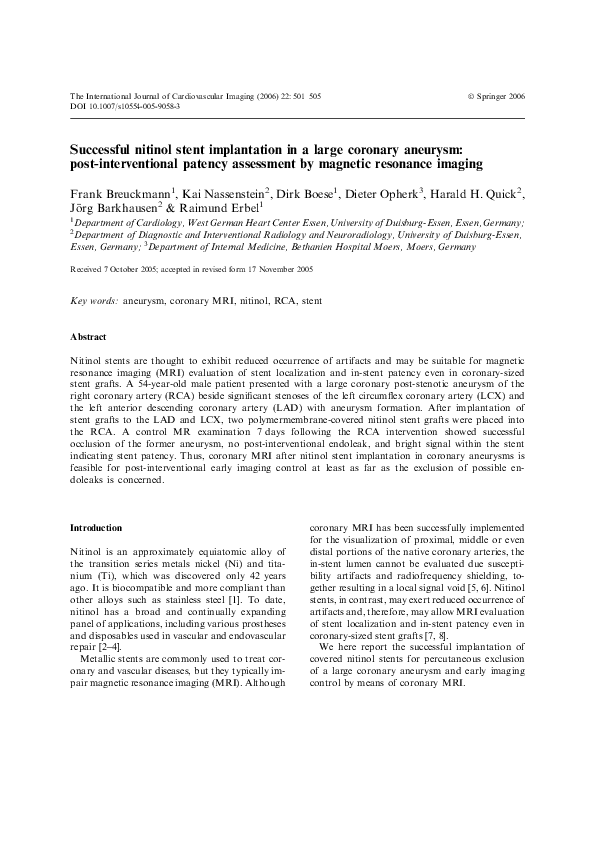 (PDF) Successful nitinol stent implantation in a large coronary
