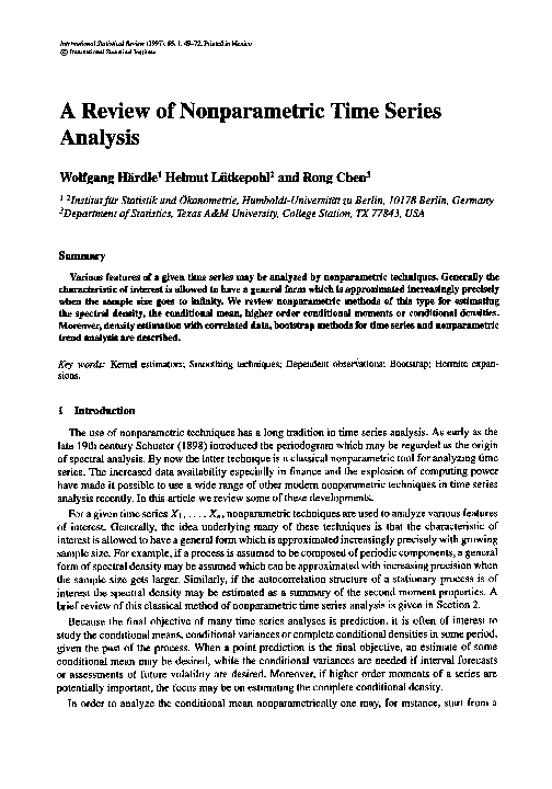 (PDF) A Review of Nonparametric Time Series Analysis