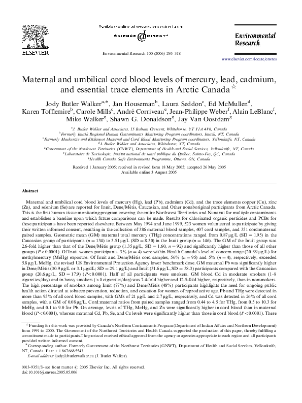 (PDF) Maternal and umbilical cord blood levels of mercury, lead ...