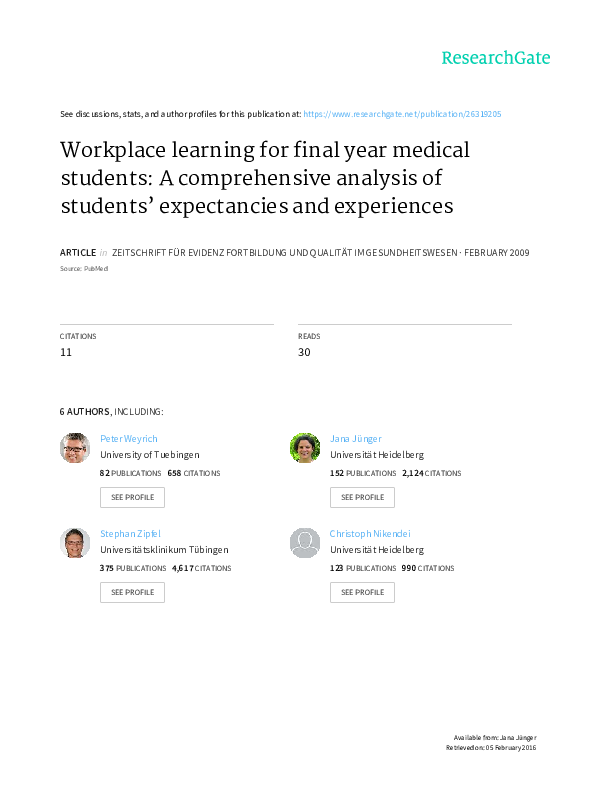 (PDF) Workplace learning for final year medical students A comprehensive analysis of students