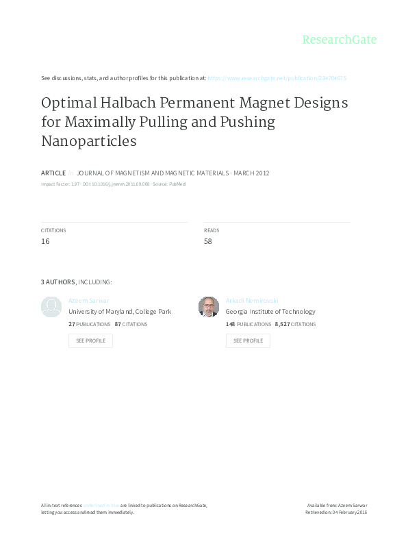 (PDF) Optimal Halbach permanent designs for maximally pulling
